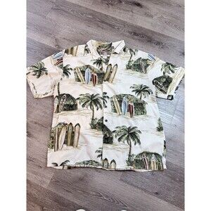 VTG Kalaheo Hawaii Shirt Mens L Surfboard Palms Print Rayon Aloha Beach Made USA